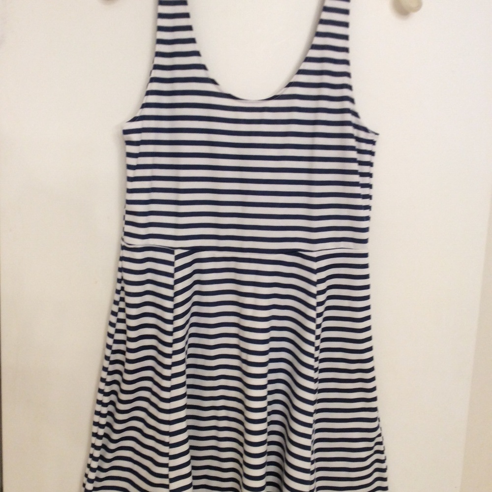 H&M Divided Scoop Neck Blue and White Striped Mini Dress